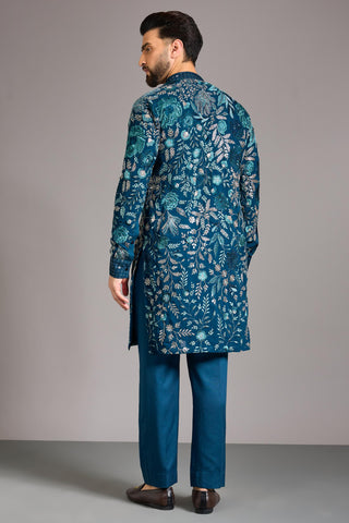 Blue multicolor embroidered kurta set