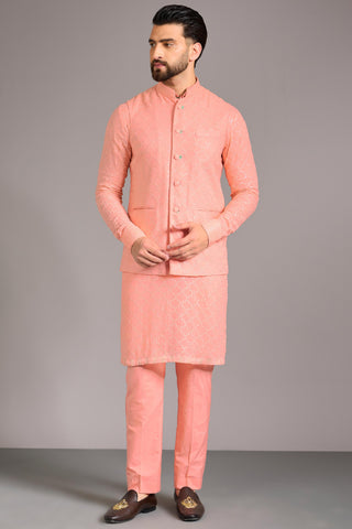 Peach sequin jaal bundi kurta set