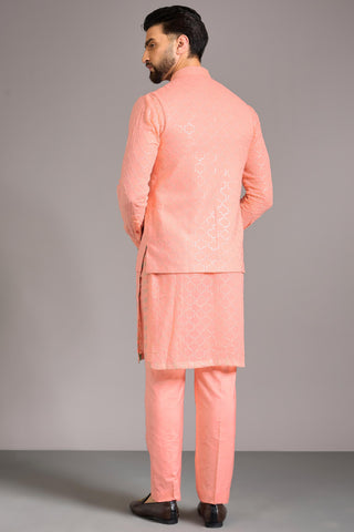Peach sequin jaal bundi kurta set