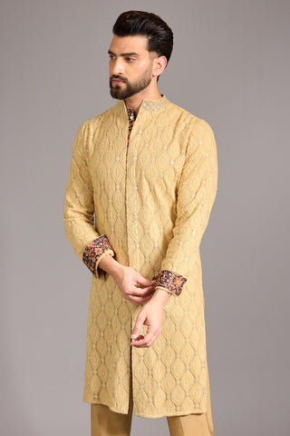Gold leaf thread kurta set
