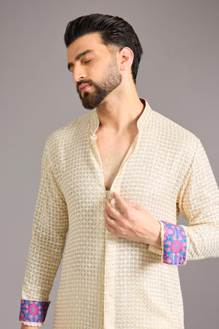 Ivory jaal embroidered kurta set