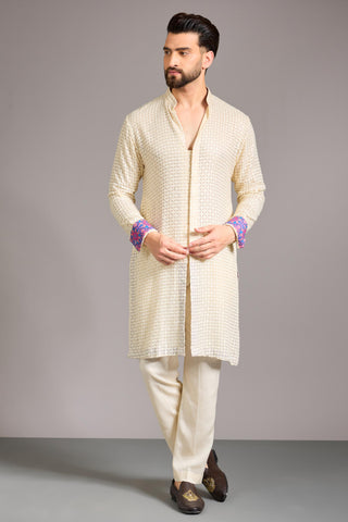 Ivory jaal embroidered kurta set