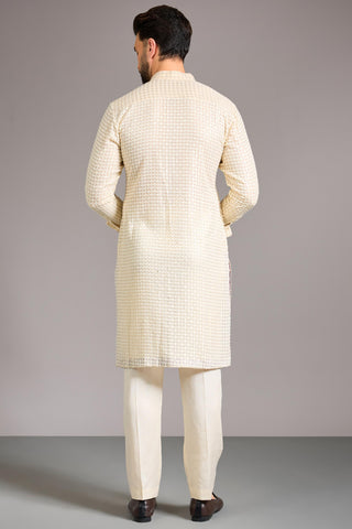 Ivory jaal embroidered kurta set