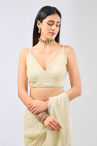 Green thread work and sequin saree set