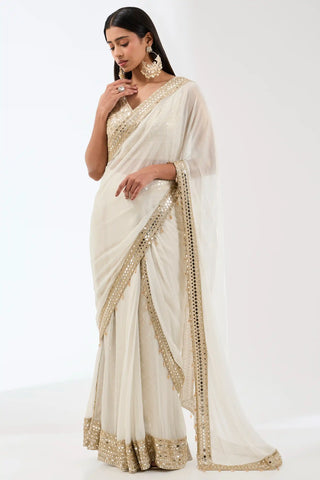 Sairra ivory draped skirt saree and blouse