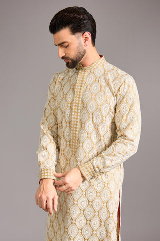 Gold with ivory unlined kurta set