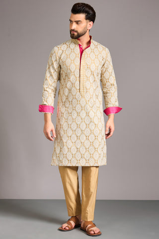 Gold with ivory unlined kurta set