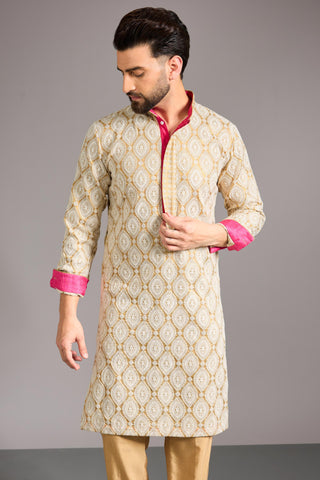 Gold with ivory unlined kurta set