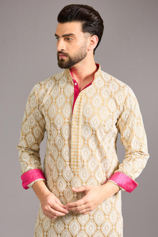 Gold with ivory unlined kurta set