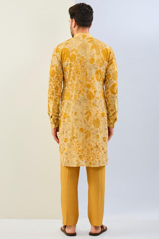 Haldi yellow multicolor embroidered kurta with cotton silk pant
