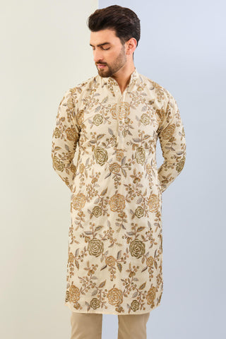 Cream multicolored sequin kurta with cotton silk pant