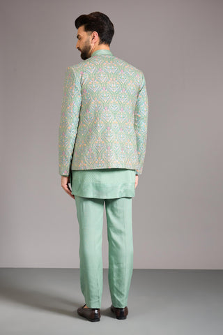 Green dola silk indowestern set