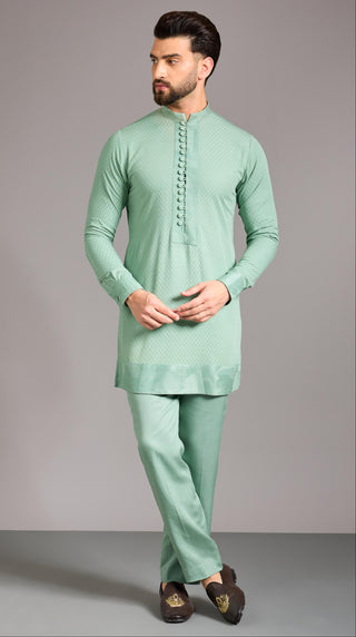 Green dola silk indowestern set