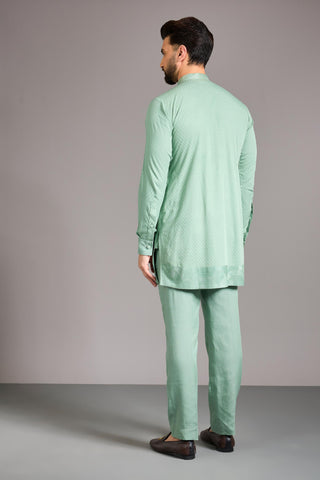 Green dola silk indowestern set