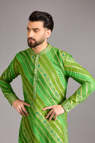 Green leheriya bandhini kurta set