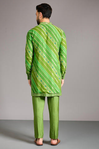 Green leheriya bandhini kurta set