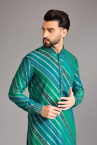 Aqua blue leheriya bandhini kurta set