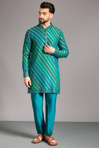 Aqua blue leheriya bandhini kurta set