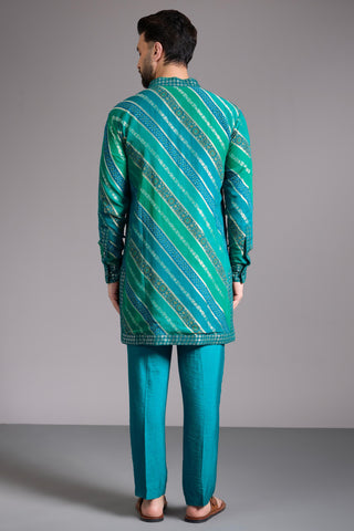 Aqua blue leheriya bandhini kurta set