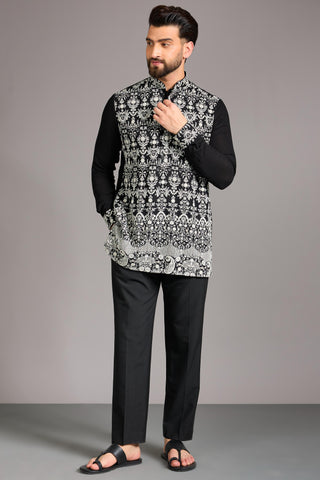 Black with white thread short kurta set