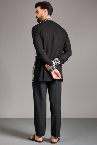 Black with white thread short kurta set