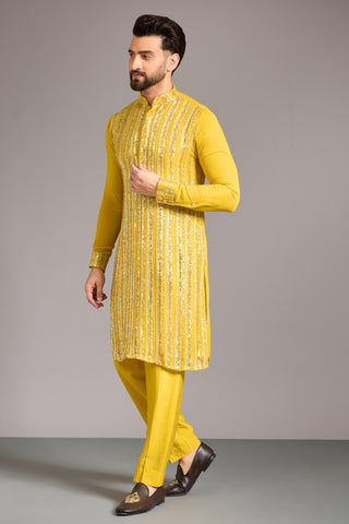 Yellow sequin kurta set
