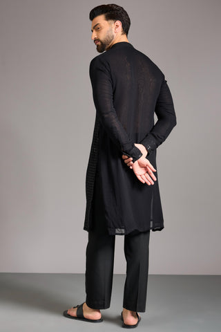 Black sequin grid jaal kurta set