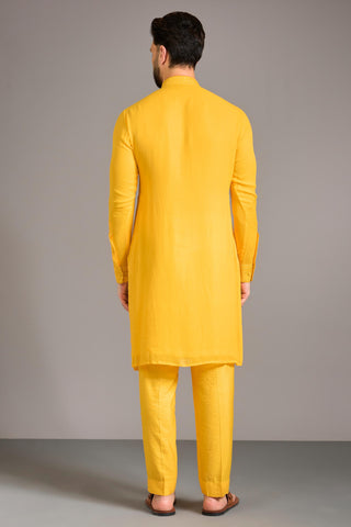 Yellow sequin grid kurta set