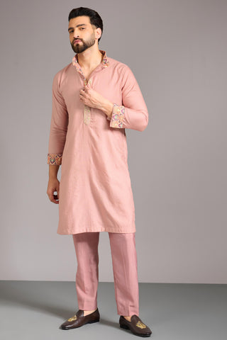Pink jaal bundi kurta set