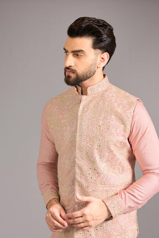 Pink jaal bundi kurta set