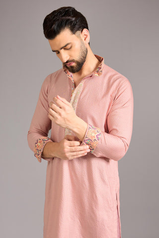 Pink jaal bundi kurta set