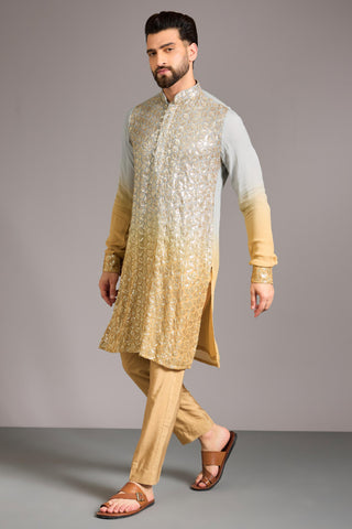 Gray to gold shaded kurta set