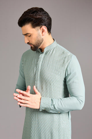 Green sequin lined kurta set