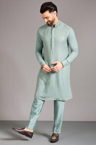 Green sequin lined kurta set
