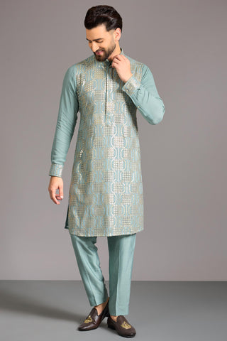 Green sequin square box kurta set