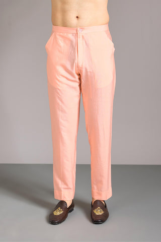 Peach sequin and zari embroidered kurta set