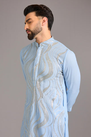 Pale blue sequin kurta set