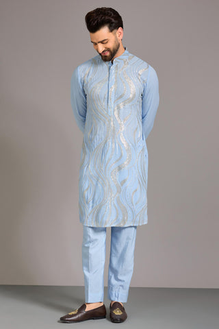 Pale blue sequin kurta set