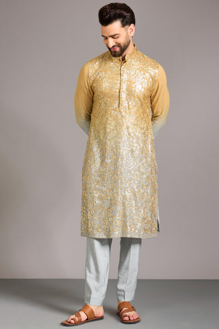 Gold to gray shaded sequin kurta set