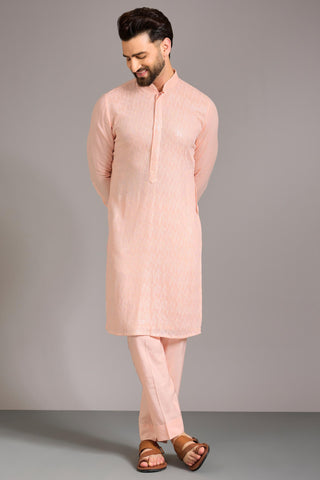 Peach sequin lined kurta set