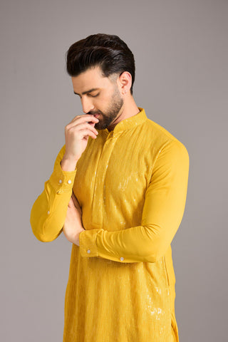 Yellow sequin lined kurta set