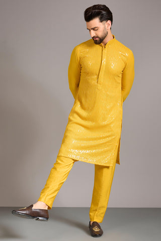 Yellow sequin lined kurta set