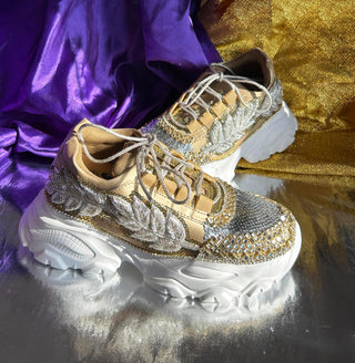 Golden silver leafwork sneakers