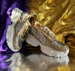 Golden silver leafwork sneakers