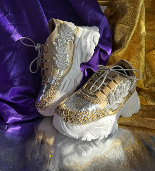 Golden silver leafwork sneakers