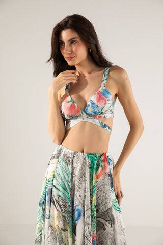 Offwhite & black advika top & asymmetric skirt