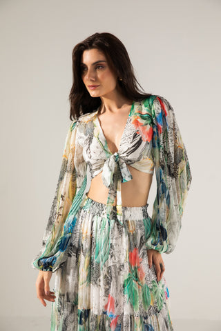 Offwhite & black advika tie-knot top and midi skirt