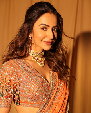 Orange Saree for Indian Wedding – Orange Blouse with Flat Saree by Ridhi Mehra