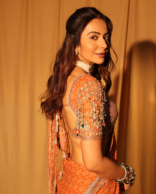 Orange Saree for Indian Wedding – Orange Blouse with Flat Saree by Ridhi Mehra