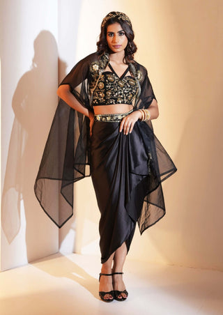 Aria black drape skirt with bustier and cape